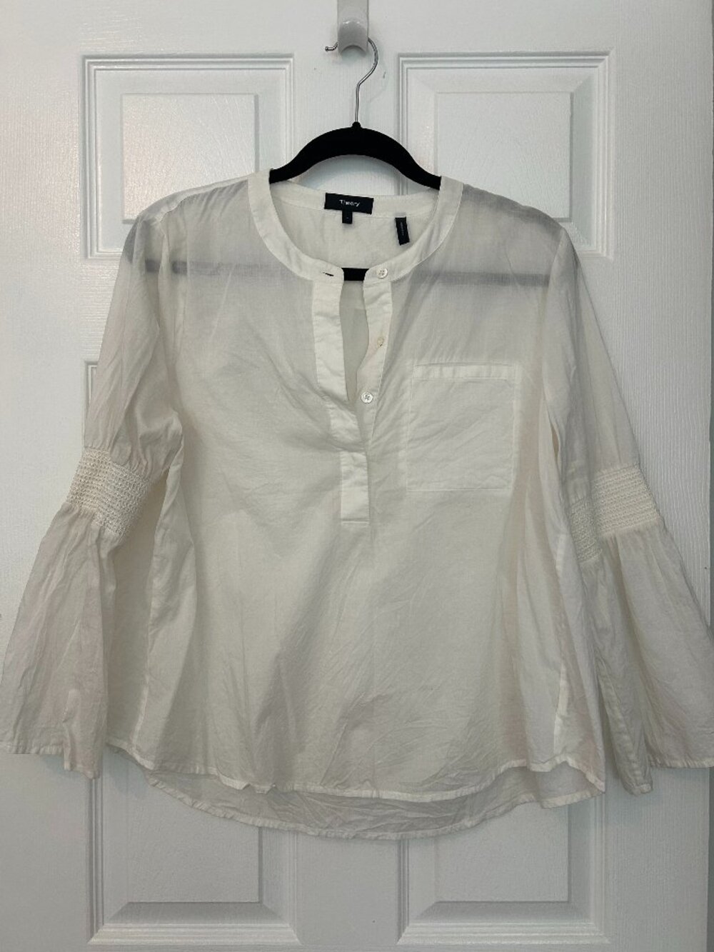 Theory Flare Sleeve Smocked Popover Blouse | Size L | Great Condition